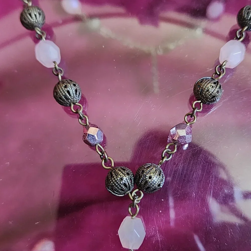 Silver Toned Pendant on Pink Beaded Necklace Fashion Jewelry NEW